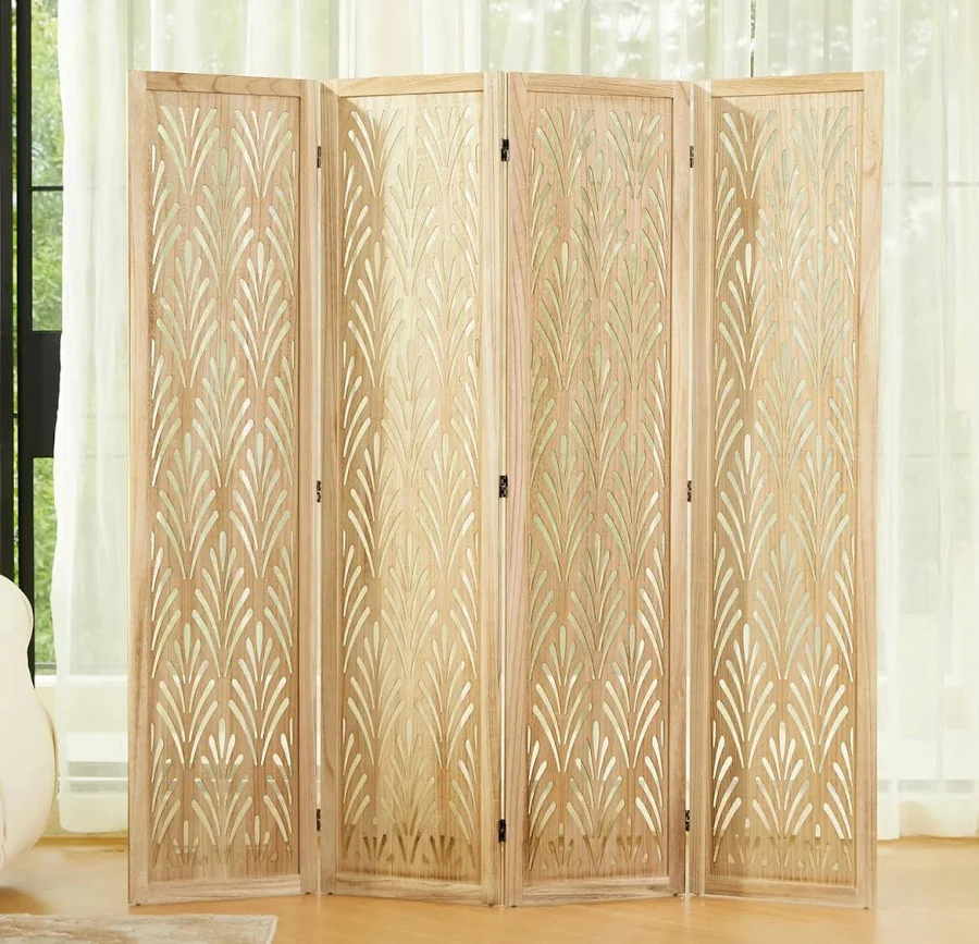 Wooden Room Partition and Folding Privacy Screens Wooden Room Divider for Bedroom Home Office Room Divider Room Partition (6 Feet 4 Panel Dark Brown) view 4