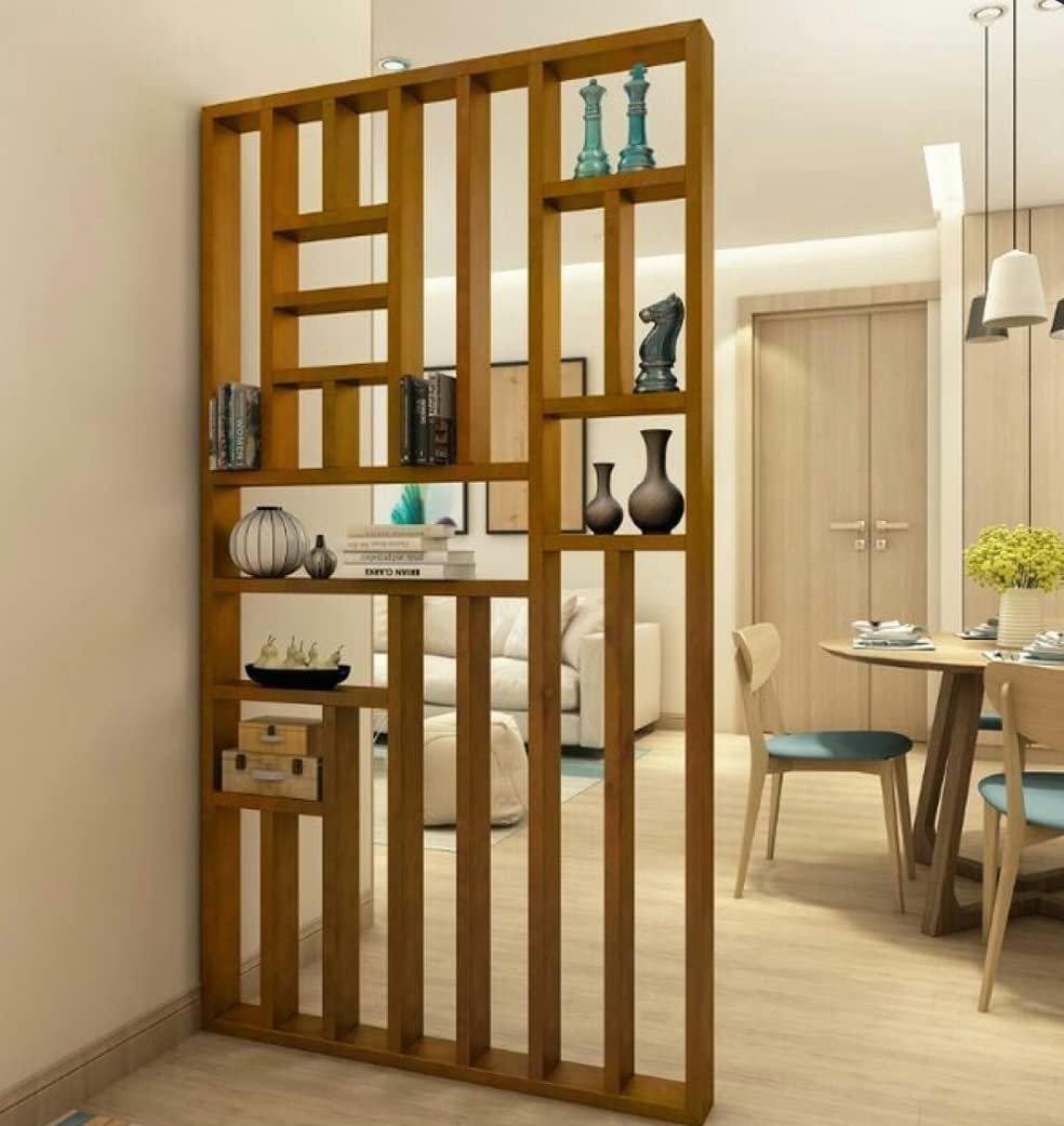 Wooden Room Divider Partition for Living Room and Office Display Rack Between Room and Kitchen (Teak Wood Color, 6 x 4ft)