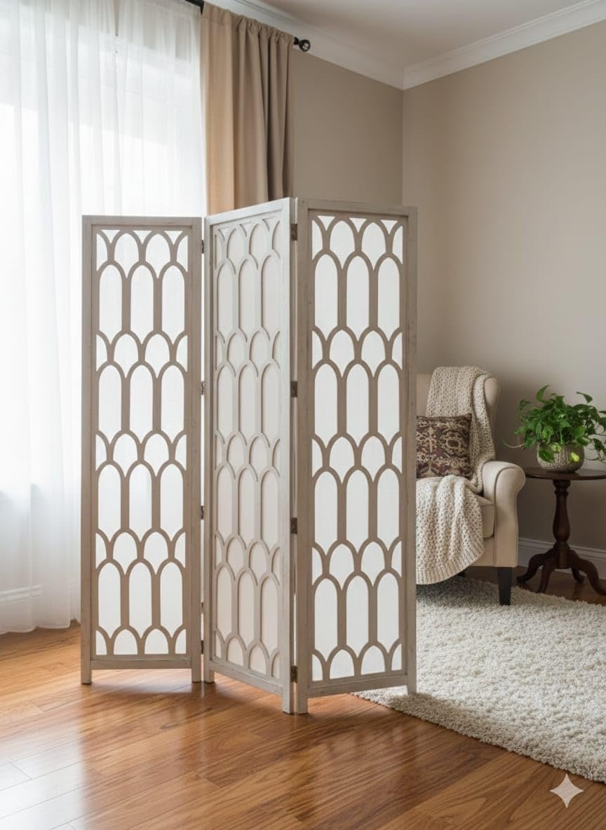 Wooden Room Divider Partition Versatile Natural Elegance: The Wooden Room Divide Privacy Screen Room Privacy Room Divider (6 Feet 3 Panel White Wash) view 2
