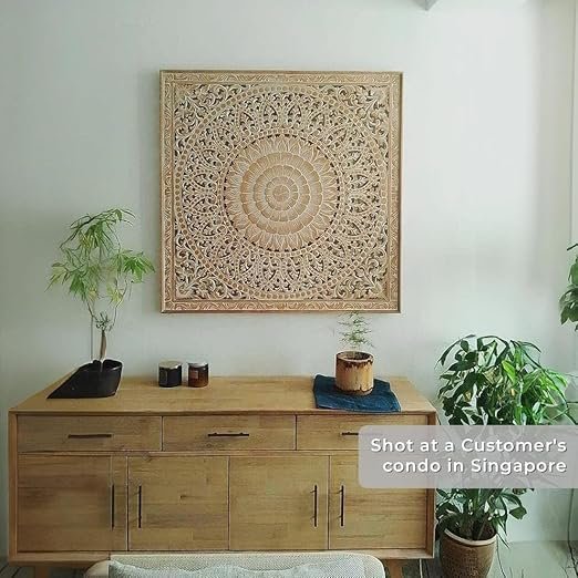 Aafiyat Unique Hand Carved Wooden Wall Panels with Hanging Floral Decorations - Rustic Farmhouse Living Room and Bedroom Wall Decoration Living & Bed Rooms view 5