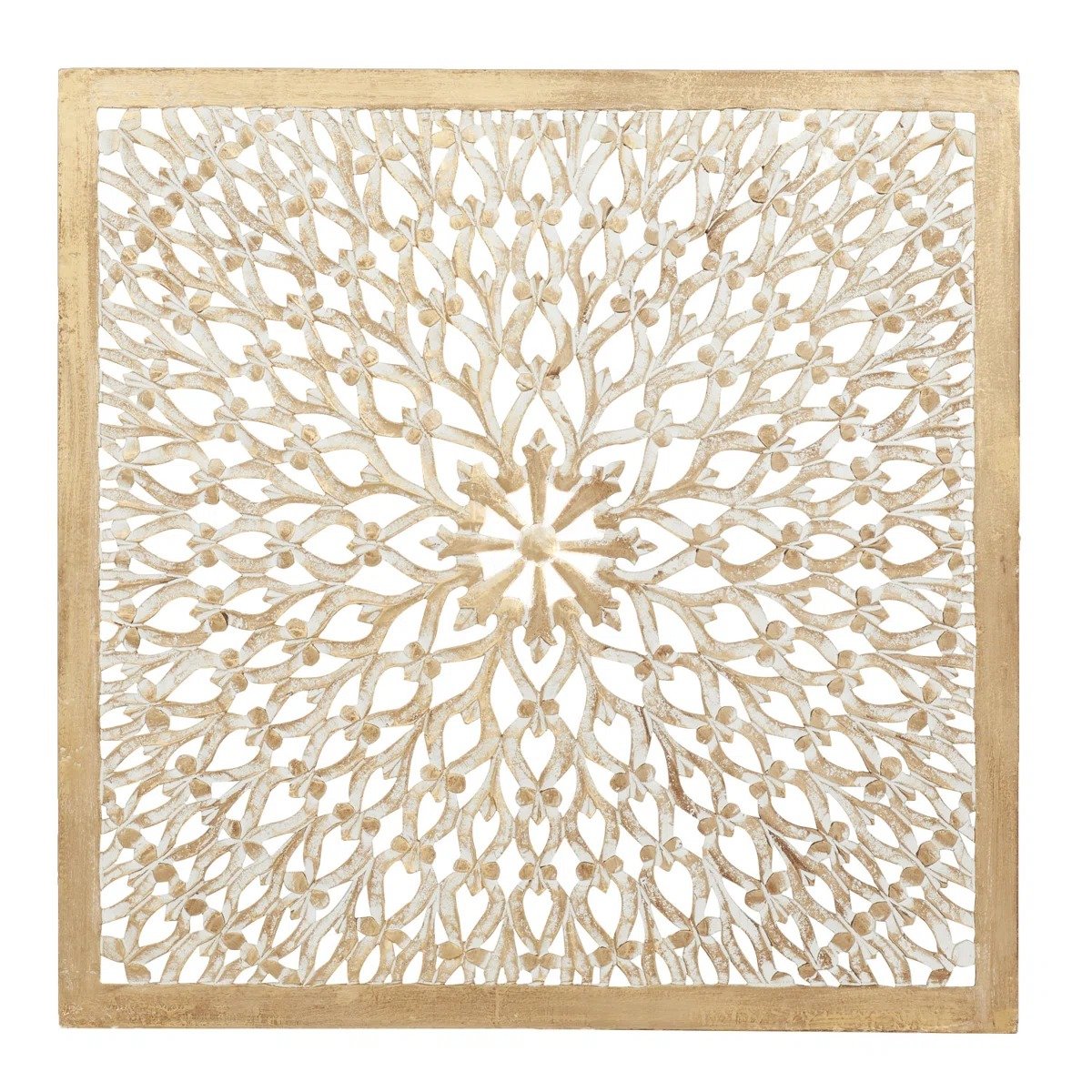 Fina Light Brown Wood Floral Handmade Intricately Carved Home Wall Decor with Mandala Design view 3