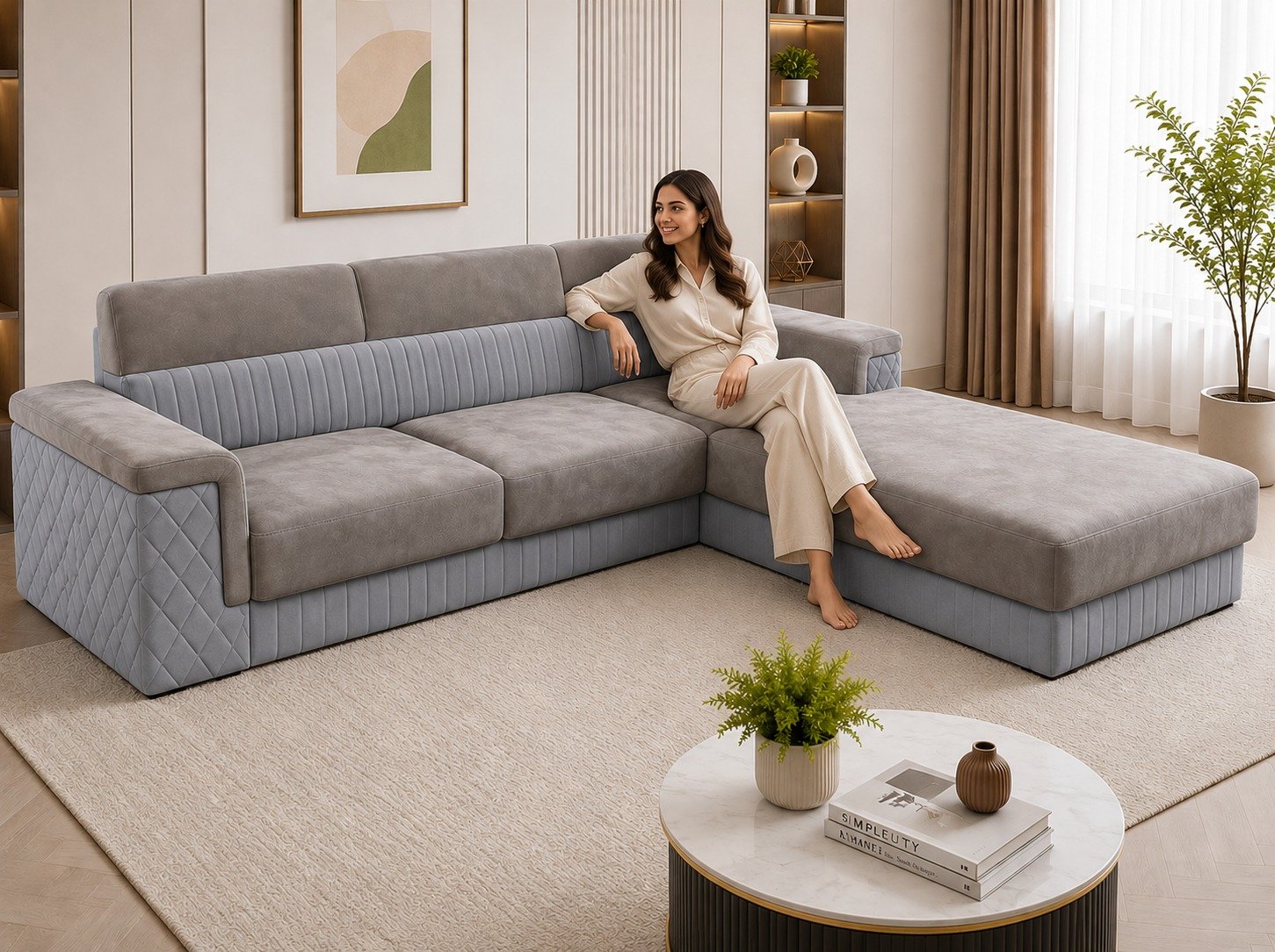 Modern L-Shaped Sectional Sofa with Chaise – Premium Upholstered Corner Sofa for Living Room view 2