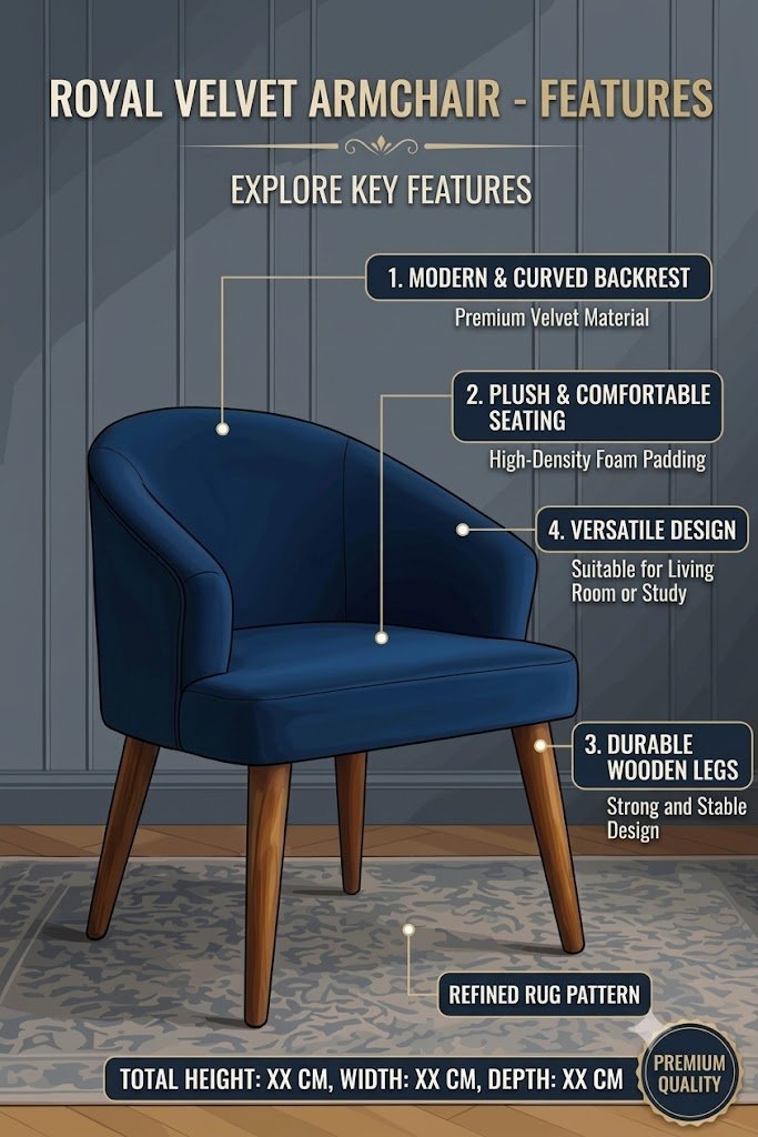 The Wooden Shoppee Blue Fabric Chair | Modern Accent Chair for Living Room, Bedroom & Home | Comfortable Upholstered Lounge Chair for Stylish Interiors view 2
