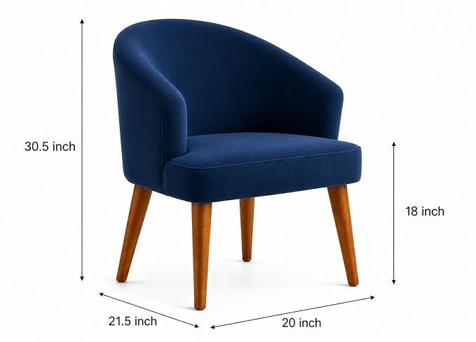 The Wooden Shoppee Blue Fabric Chair | Modern Accent Chair for Living Room, Bedroom & Home | Comfortable Upholstered Lounge Chair for Stylish Interiors view 3
