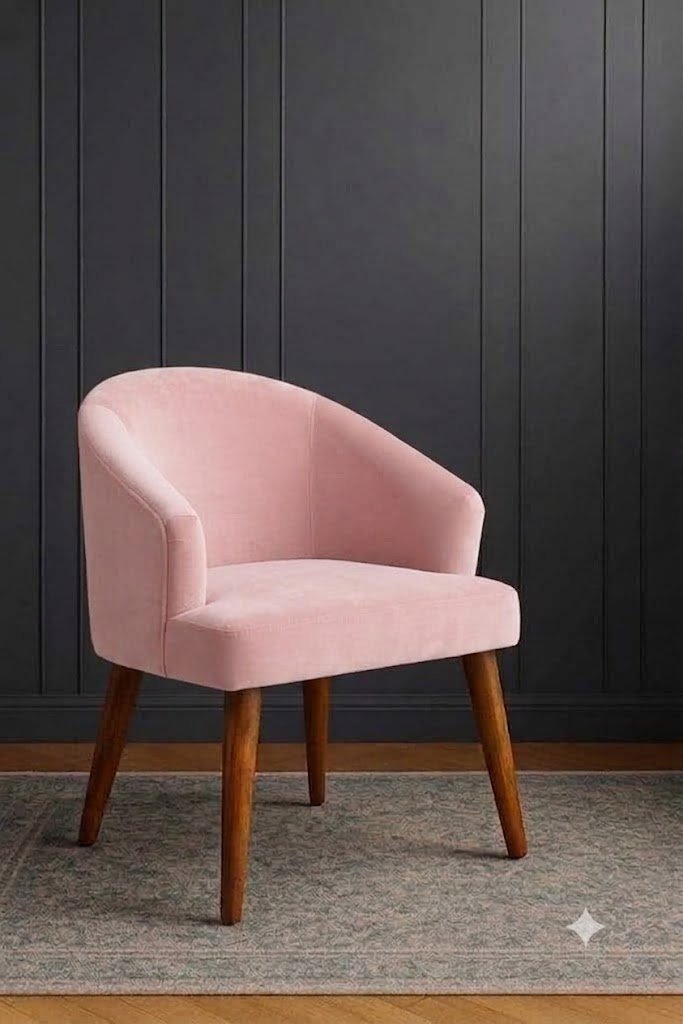 Shop The Wooden Shoppee Pink Fabric Accent Chair for a stylish and comfortable home. Modern pink chair for living room, bedroom, lounge and reading corners. view 6