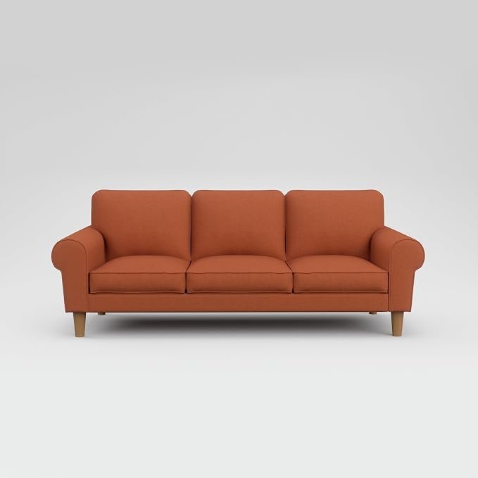 The Wooden Shoppee 3 Seater Sofa for Living Room, Modern Fabric Sofa Couch, Comfortable Designer Sofa Set, Terra Brick, 85D x 145W x 85H cm view 6