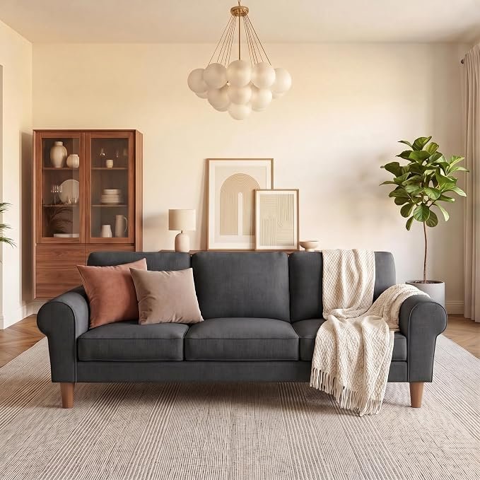The Wooden Shoppee 3 Seater Sofa for Living Room | Modern Grey Fabric Sofa | Comfortable Couch for Home, Lounge & Office | Stylish Contemporary Seating view 3