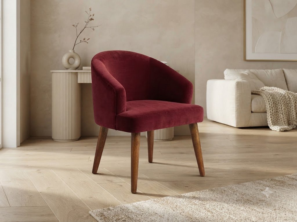 The Wooden Shoppee Red Fabric Chair | Modern Accent Chair for Living Room, Bedroom, Study Room & Makeup Room | Stylish Comfortable Indoor Seating Chair view 3