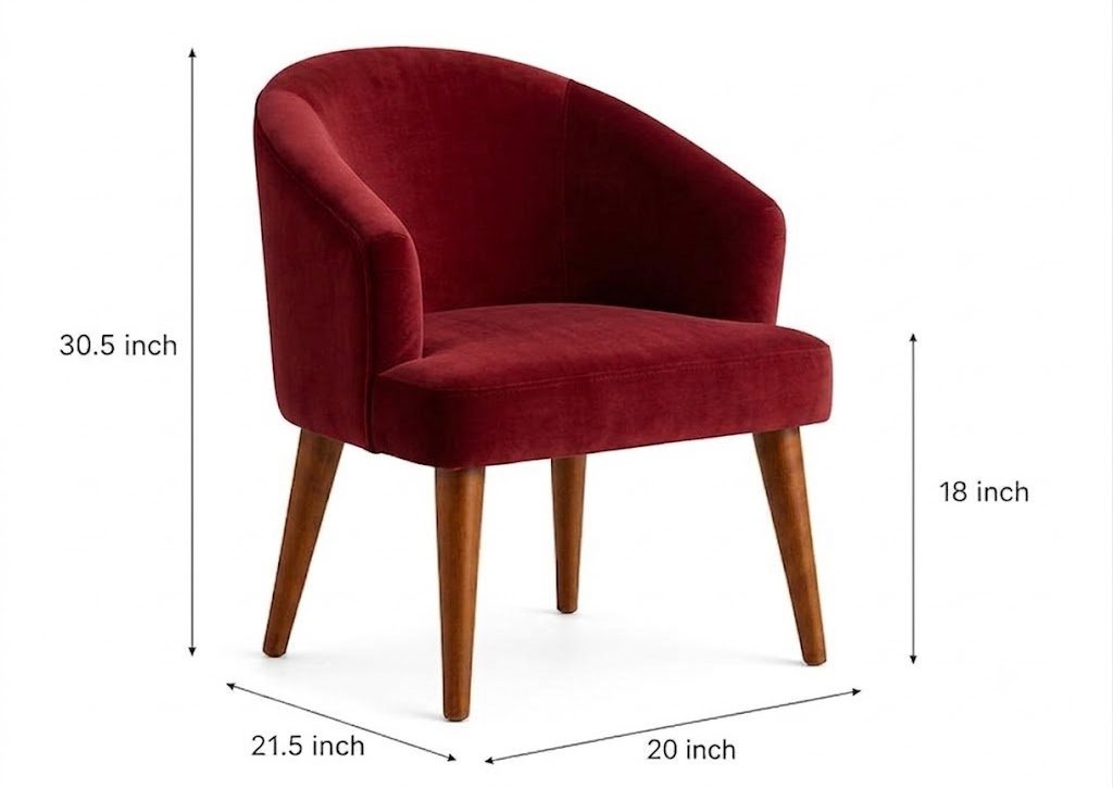 The Wooden Shoppee Red Fabric Chair | Modern Accent Chair for Living Room, Bedroom, Study Room & Makeup Room | Stylish Comfortable Indoor Seating Chair view 6