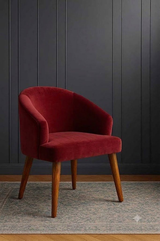 The Wooden Shoppee Red Fabric Chair | Modern Accent Chair for Living Room, Bedroom, Study Room & Makeup Room | Stylish Comfortable Indoor Seating Chair view 7