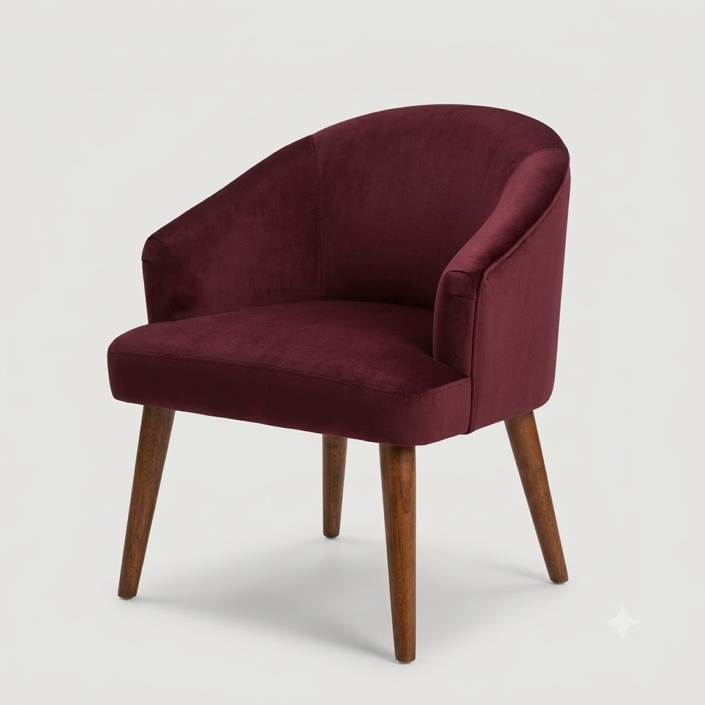 THE WOODEN SHOPPEE Maroon Wooden Accent Chair for Living Room, Bedroom & Office, Upholstered Armchair, Modern Lounge Chair, Stylish Single Seater Chair for Home Décor view 4