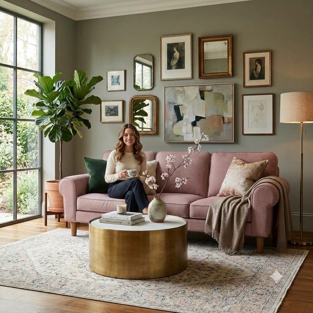 The Wooden Shoppee 3 Seater Sofa in Flamingo Pink | Modern Fabric Sofa for Living Room | Stylish Comfortable Couch for Home, Lounge & Apartment view 2