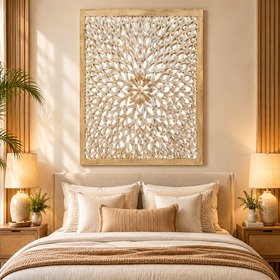 Fina Light Brown Wood Floral Handmade Intricately Carved Home Wall Decor with Mandala Design view 3