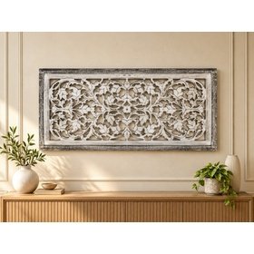 Mango Wood Handmade Intricately Carved Arabesque Floral Home Wall Decor view 2